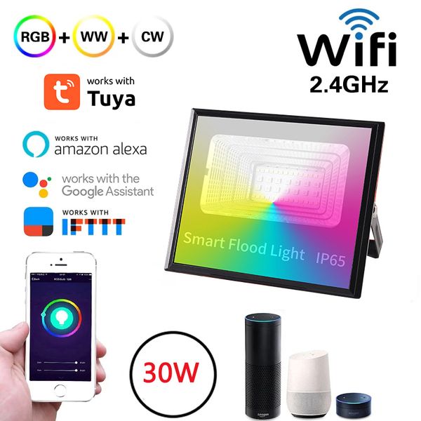 Wifi LED FloodLight IP67 Waterproof 30W Outdoor Garden Lighting Tuya Smart Life Spotlight Wall Flood Light Street Landscape Lamp