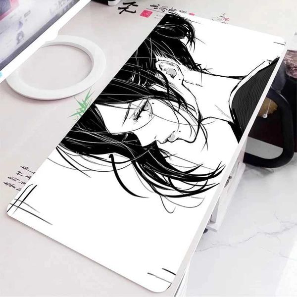 Black and White Anime Girl Table Mat Large Mouse Pad Office Keyboard Edge Locking Desk Mat Gaming Accessories Non-slip Mousepad O250118