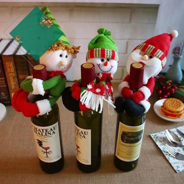 New XMAS Red Wine Bottles Cover Bags bottle holder Party Decors Hug Santa Claus Snowman Dinner Table Decoration Home Christmas Wholesale 916