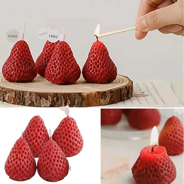 4pcs Strawberry Shaped Soy Wax Candles for Meditation Mood Boosting Weddings Birthday Gifts with Fruit Aroma Smokeless CandlesXJ241112