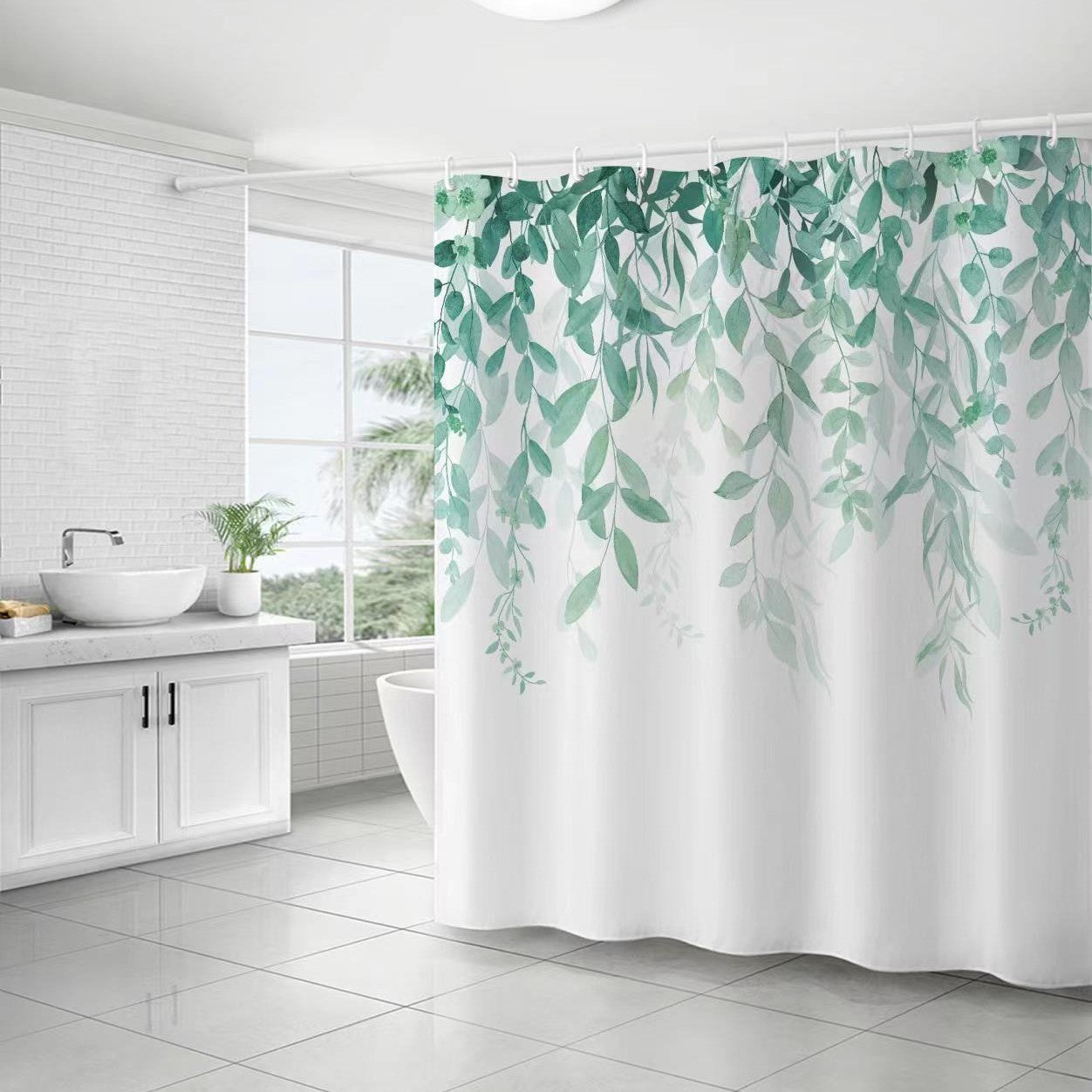 YL-37173 digital shower curtain cross-border plant flower waterproof polyester bathroom four-piece set dry and wet separation moisture-proof