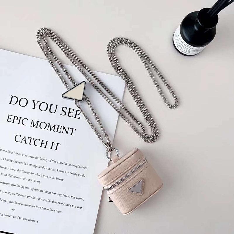 Universal Designer Earphone Accessories Case for Apple AirPods 1 2 3 4 Pro EarPods TWS Earbuds Luxury PU Leather Chains Crossbody Necklace Box Headp