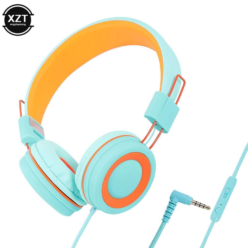 Kids Headphones 3.5mm Audio Jack Wired Earphone Foldable Stereo Headset With Mic for Girls Boys Gift One Learning Earbuds