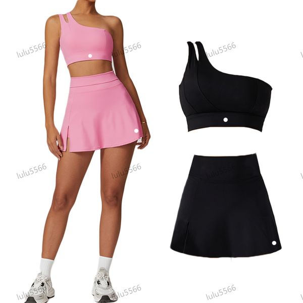 Yoga set workout sets Gym clothes women nude slanted shoulder quick drying sports bra vest Tank Tops womens align short skirt designer golf