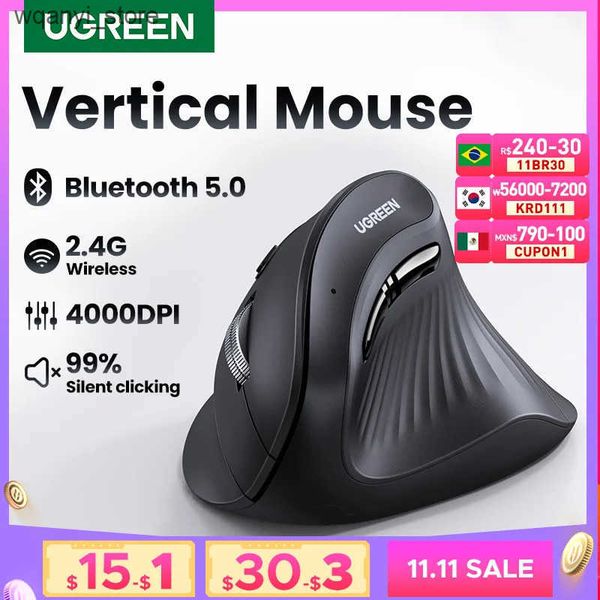 Mice UGREEN Vertical Mouse Wireless Bluetooth5.0 2.4G Ergonomic 4000DPI 6 Mute Buttons for MacBook Tablet Lapto Computer PC Mice L240910