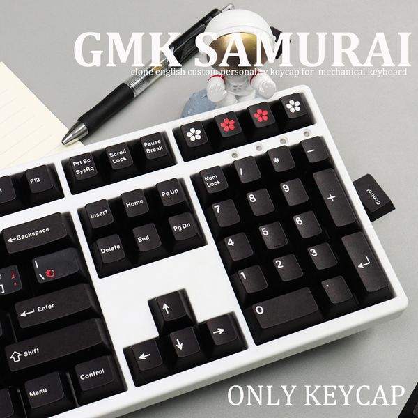 Samurai Minimalist Black Keycap 127 Keys Engraving And Re-dyeing PBT Cherry Profile Keycaps For Mechanical Keyboard Japanese