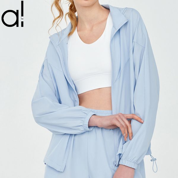 AL Yoga Sets Sport Suit Hoodie Jacket Sunscreen Coat Women Summer Windproof Shirts Smock Lightweight Breathable Quickdry Full-Zip Outerwe Ou