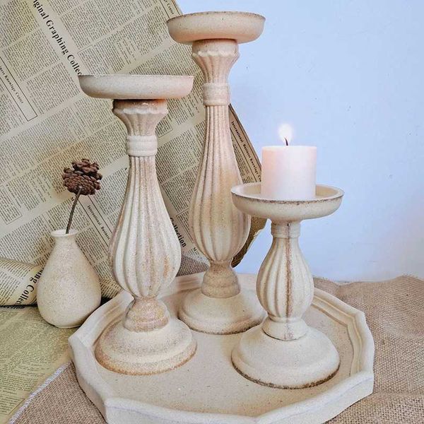Candle Holders Vintage Wooden Candle Holder Solid Wood Material Carving Candlesticks Tray Wedding Party Home Table Centerpiece Decoration Cr