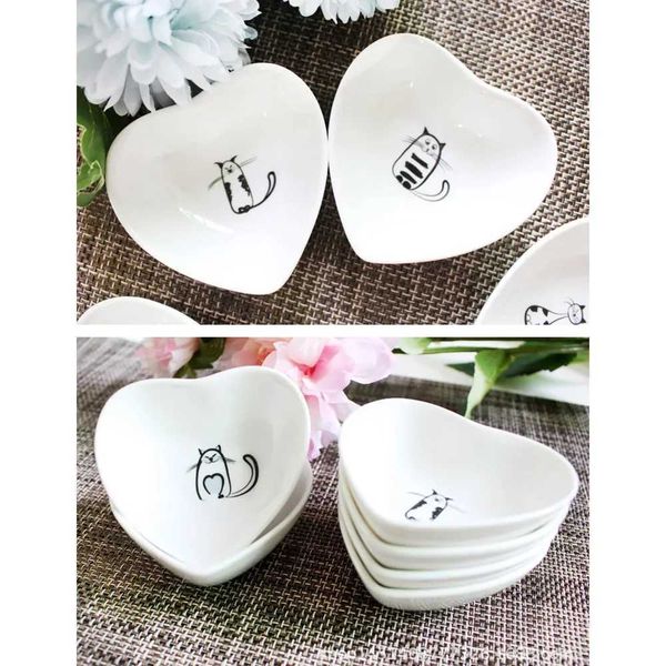 Small Plate Cute Cat Mini Heart Shaped Soy Dish Sauce Seasoning Vinegar Jam ltipose Dishes Kitchen TablewareXJ241209
