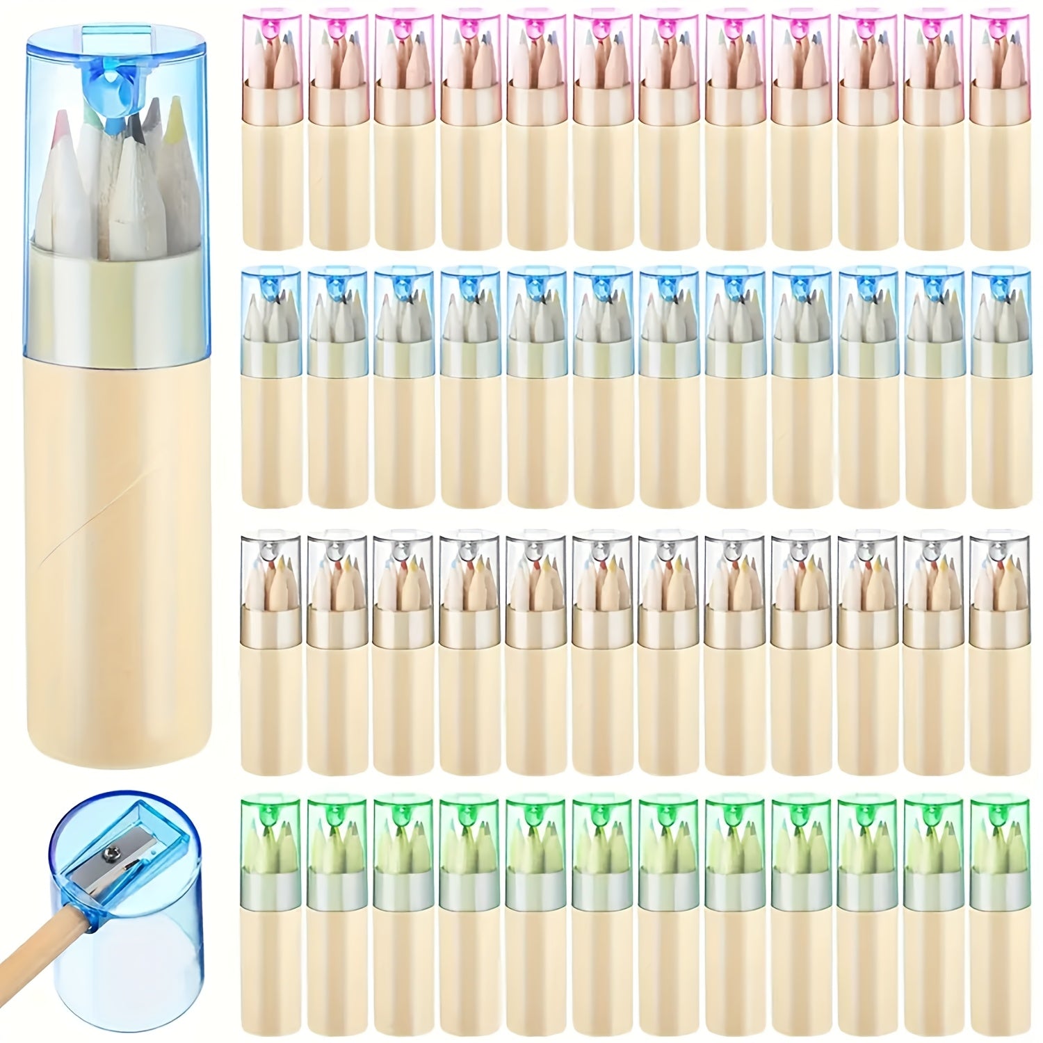 TEMU 60pcs Mini Drawing Colored Pencils - 5 Barrel (12 Colors) With Sharpener, Portable In Tube For Artists, Sketching & Painting Supplies - Assorted