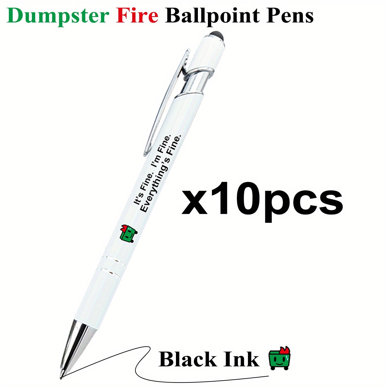 TEMU 10-30-50-pack Funny Ballpoint Pens - " Fine. . " Black Ink, Touchscreen Stylus Tip, Humorous Desk Accessory For Social Workers, Coworkers,