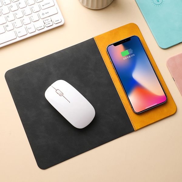 Computer Charging Mouse Pad with Multiple Colors Multifunctional PU Non-slip Base Waterproof Desk Mat for Computers Laptop Office Work Home