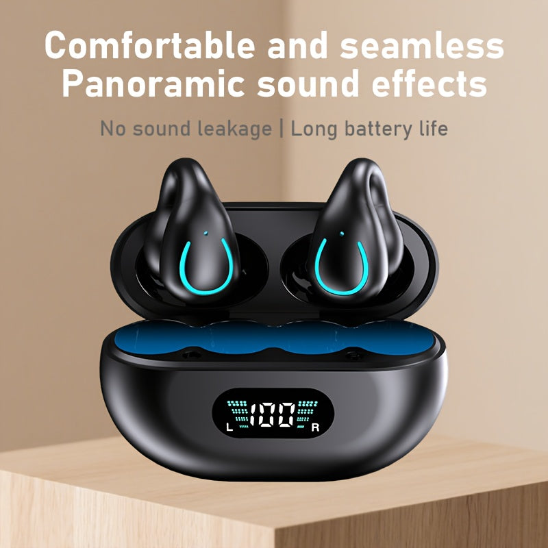 TEMU Open Bone Conduction Earphones Wireless Clip-on Earbuds With Digital Display Charging Case 60 Hours Playtime Bluetooth 5.3 Sports Earphones