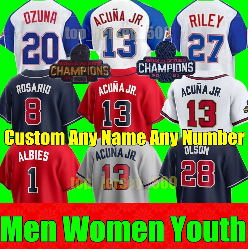 S-4XL 2023 City Connect Jersey Ronald Acuna Jr. MATT OlSON JORGE SOlER DEiON SANDERS AUSTIN RIlEY BRAVES OZZIE ALBIES JONES Men Women Youth Baseball