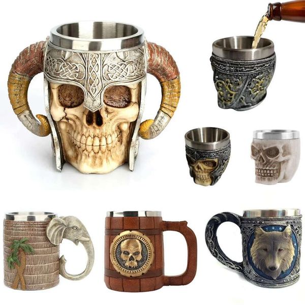 Resin Skull Beer 3D Stainless Steel Wine Tea Cups Pub Bar Drinkware Water Mug Coffee Cup Home Decor Gift