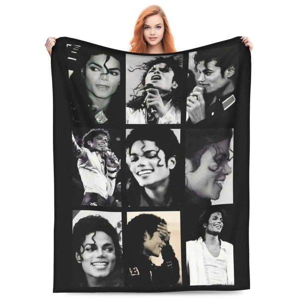 Blanket MJ M-Michaels Pop Singer Blankets J-Jacksons Photos Camping Flannel Throwing Blankets Warm Soft Sofa Chairs Sofa Beds Gifts Y241223