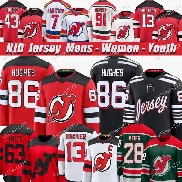 Jack Hughes nj hockey jersey devils jersey Luke Hughes Jesper Bratt Nico Hischier Simon Nemec Markstrom Brodeur Timo Meier jerseys
