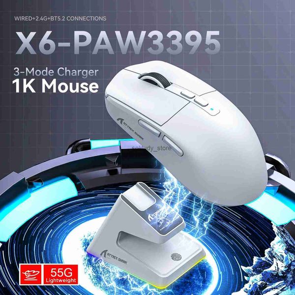 Mice X6 PAW3395 Bluetooth Mouse Tri-Mode Connection RGB Touch Magnetic Charging Base Macro Gaming Mouse Q0613