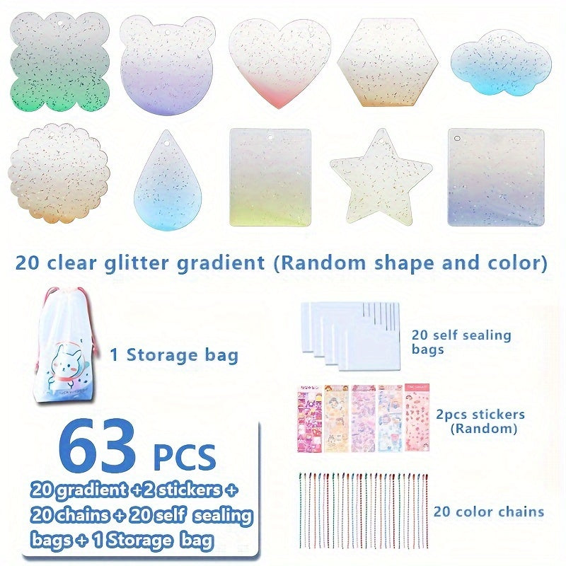 TEMU 63pcs Glitter Gradient Acrylic Keychain Set - Diy Crafting Blanks With Chains For Vinyl Projects & Everyday Office Supplies