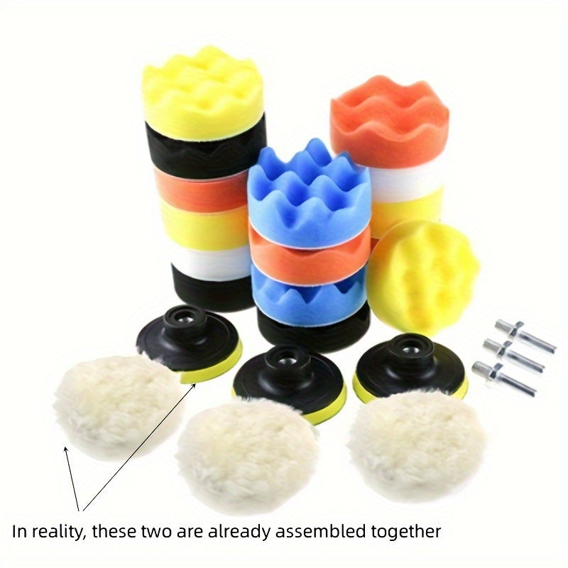 TEMU Universal 25pcs Car Polishing Sponge Pads Set With Buffers And Flexible, Washable Backing Plates - Model: Universal; Material: Sponge Rubber