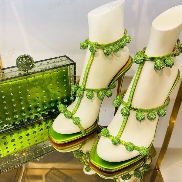 rhinestonesball pendant sandals stiletto Heels strap spool Heels sky-high Evening shoes women high heeled Luxury Designers Dress shoe factor