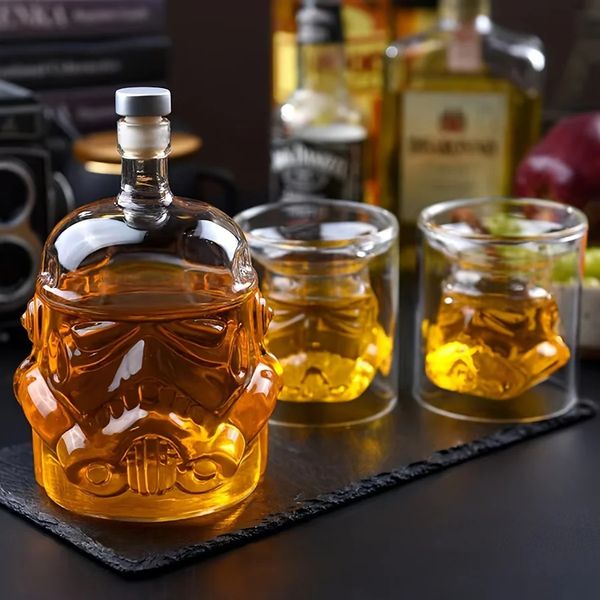 Set Of 3Whiskey Decanter With 2 Glasses Transparent Creative Flask CarefeFor Wine Scotch Bourbon Vodka Liquor Gift Decor 240415