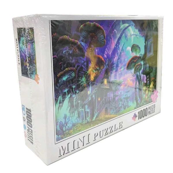 Puzzles 38*26cm Mini Adults 1000 Pieces Paper Jigs Puzzles Mushroom Treehouse Landscape Paintings Stress Reducing Toys Christmas Gifts