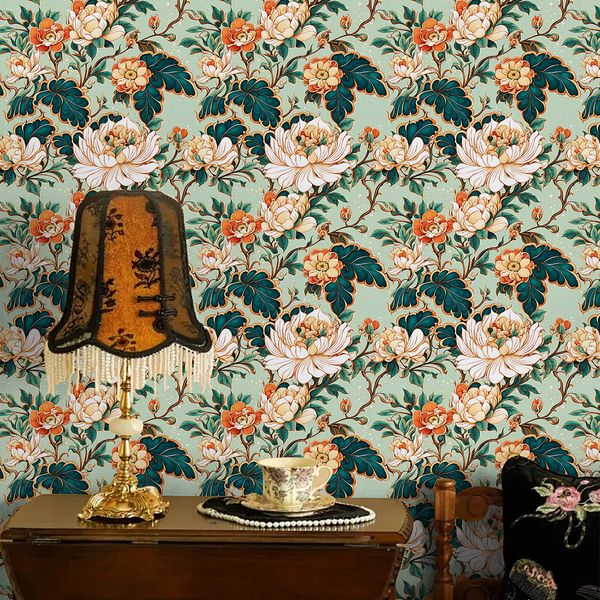 Refurbished Room Background Cabinet Tables and Chairs with Tear-Resistant Self-Adhesive Wallpaper