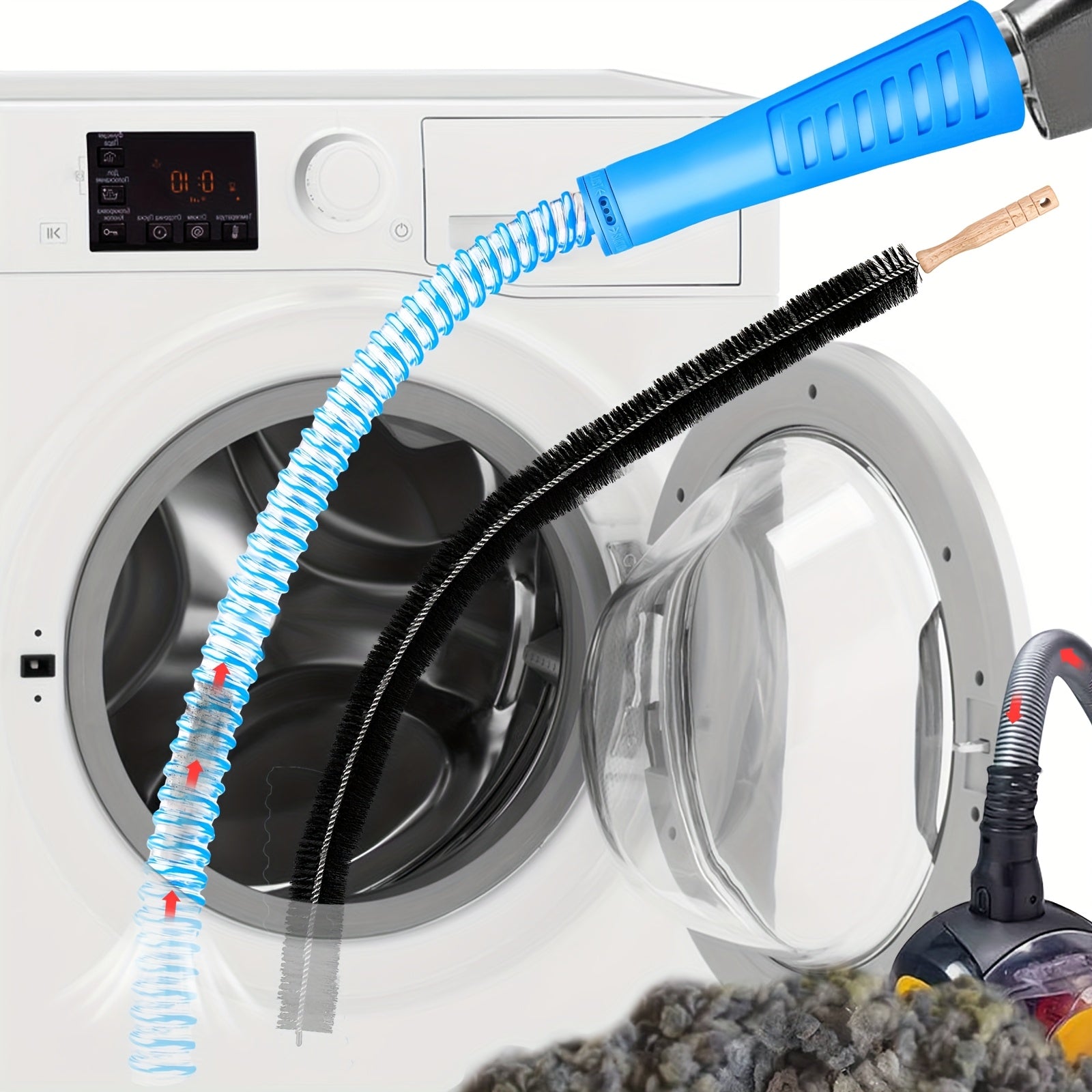 TEMU 2pcs Dryer Vent Cleaner Kit, Washer Lint Vacuum Attachment And Flexible Dryer Lint Brush, Vacuum Hose For Washing Machine