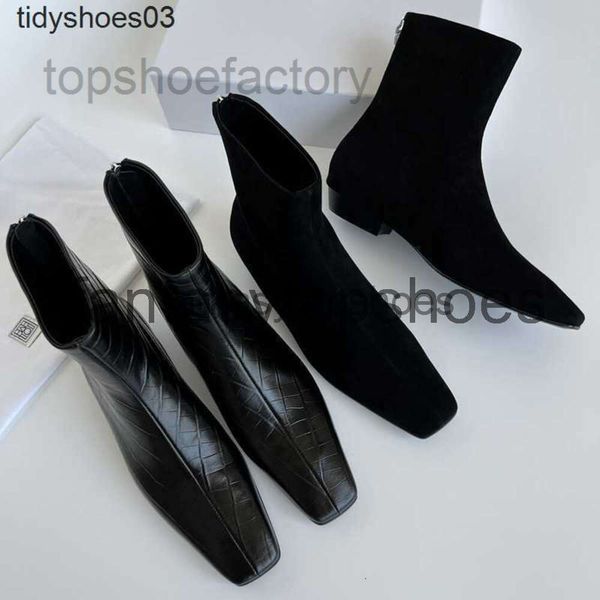 The Row TR Shoes shoes Women Dress Designers Rois Pure original short boots womens square head single boots high-grade black womens boots lo