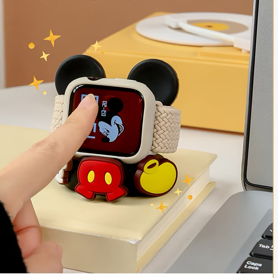 TEMU Mouse Watch Charging Stand With Silicone Base & Red Polka Dot Bow - Character-themed Charging Dock, Travel-friendly Pvc Watch Storage Case,