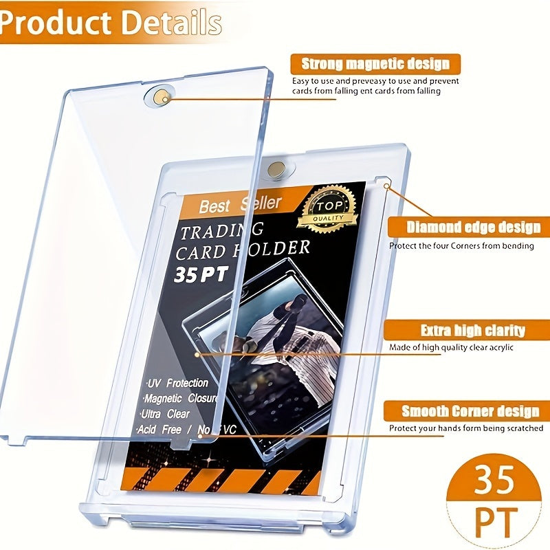 TEMU 50pcs Magnetic Card Holder Acrylic Baseball Card Holder 35pt Magnetic Trading Card Protector For Baseball Sports Trading Game Work Cards Storage