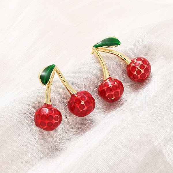 Boucles d'oreilles pendantes en laiton émaillé cerise