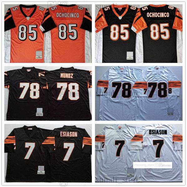 85 Chad Ochocinco Jersey Retro Football 78 Anthony Munoz 7 Boomer Esiason Stitched Shirts Vintage Black White Orange Stitched Men Women Yout