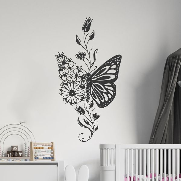 Wall Stickers Beauty Butterfly Mandala Yoga Studio Wall Decals Living Room Boho Lotus Animal Wall Decals Bedroom Vinyl Home Decoration 23071