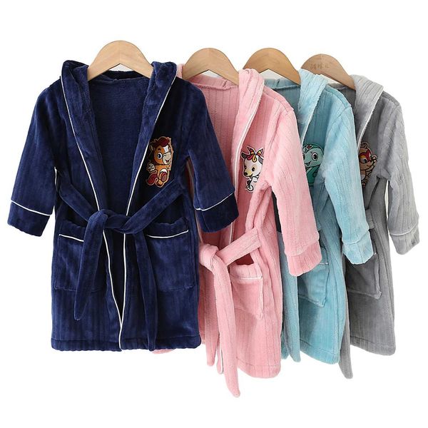 2022 New Spring Girl Boy Pajamas Flannel Girls Boys Robes Children Sleepwear Bathrobe Autumn Girls Clothing Kids Hooded Bathrobe Y240819