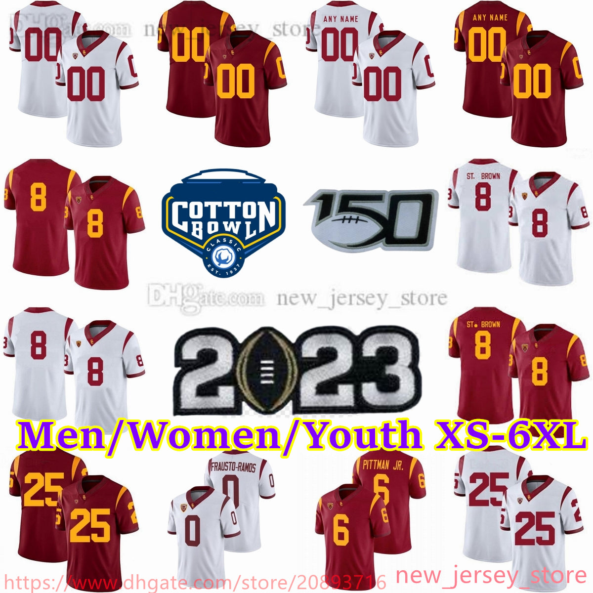 Custom S-6XL NCAA USC Trojans Football Jersey 47 Clay Matthews 3 Carson Palmer 0 Jshawn Frausto-Ramos 5 Reggie Bush 6 Michael Pittman Jr. Stanley Ta