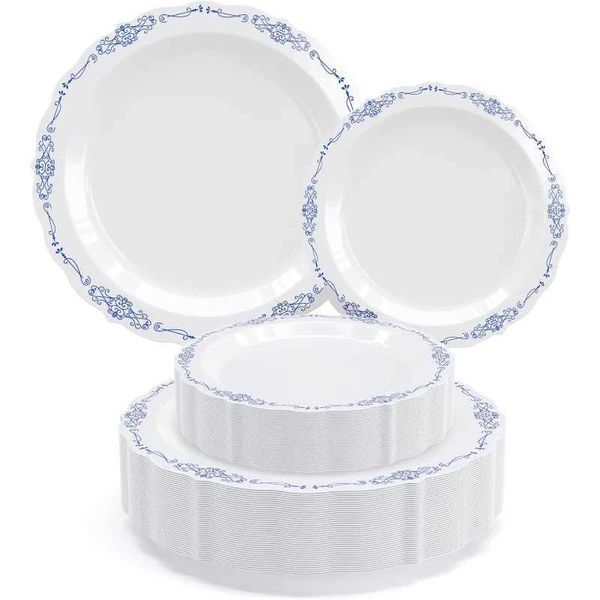 Plastic Plates 80 Piece Disposable Plates Set For 40 Guests 40 X 7.5 inch Dessert Plates 40 X 10.25 Inch Plastic Y240902