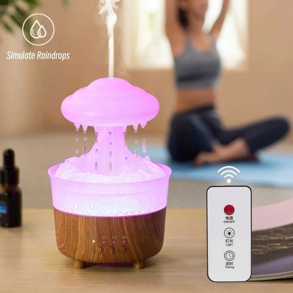 Humidifiers Remote control LED rain cloud aromatherapy air humidifier creative water drop electric ultrasonic fragrant essential oil diffuse