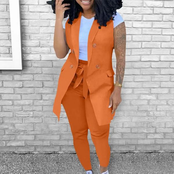 2pieceset womens outerwear Trouser set sleeveless waist 241212