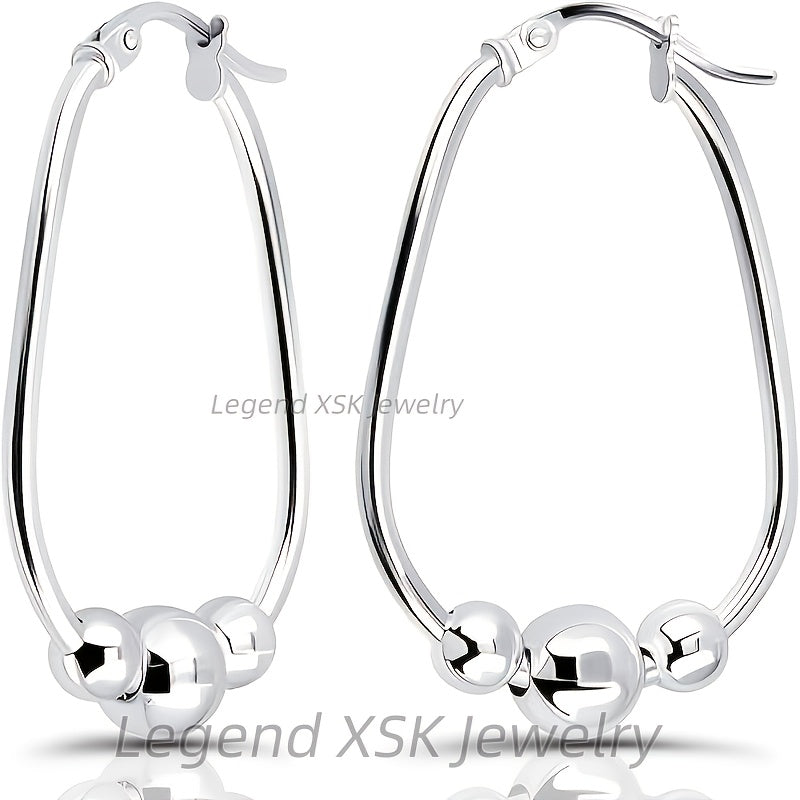 TEMU 1 S925 Sterling Silvery 3 Beaded Hoop Earrings, Pendant Beaded Hoop Earrings, Suitable For Women, Suitable For Important Holidays To Relatives,