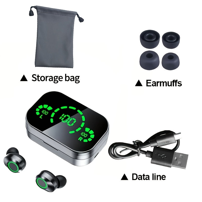 TEMU Yd03 Wireless Earphones With Digital Display Charging Box - Hifi Hd Stereo, Touch Control, Type-c Charging, Suitable For Sports And Gaming,