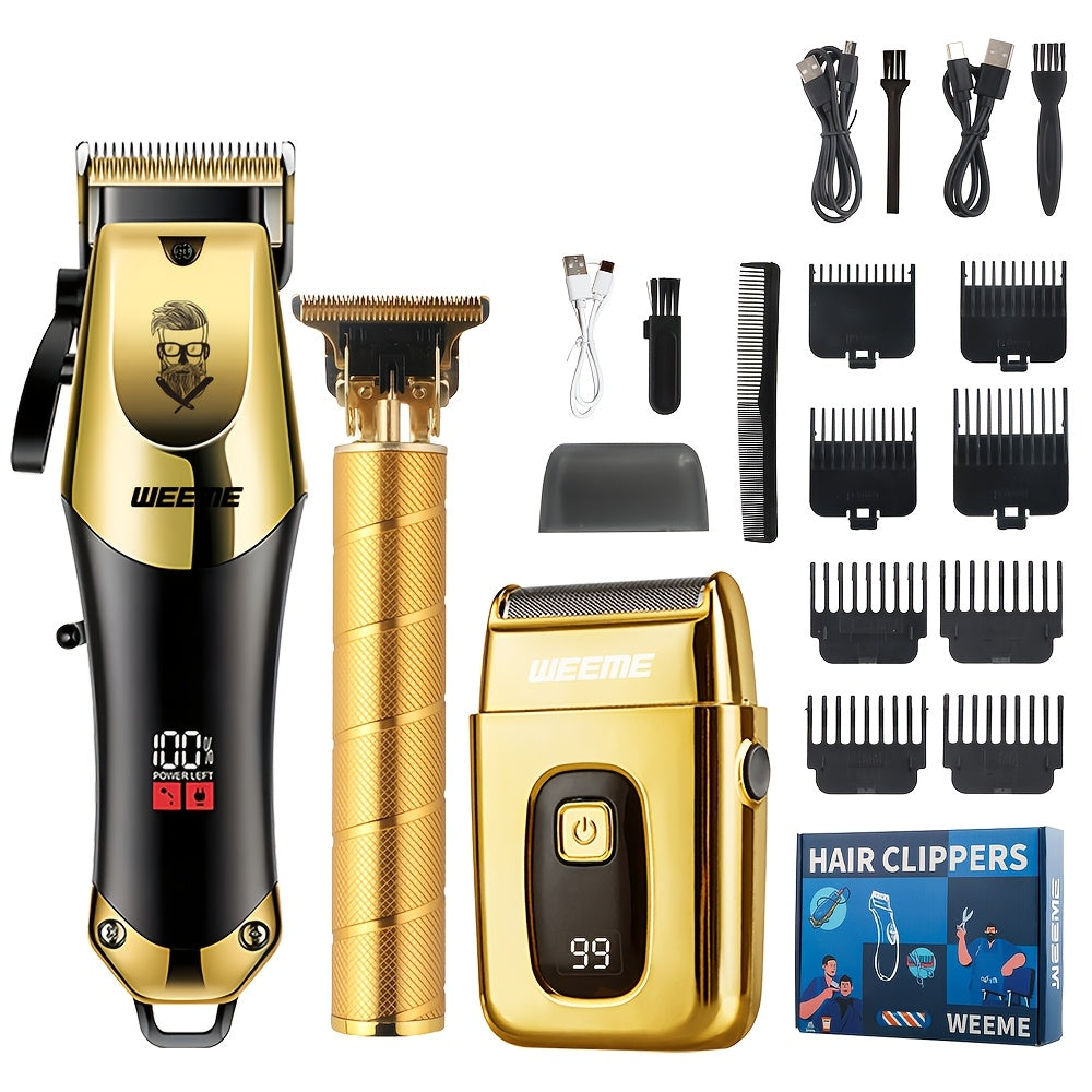 TEMU Weeme 1pc-2pcs-3pcs &shaving Kit, Hair Clippers With Lcd Display, Usb Rechargeable, Guide Combs, Trimmer And Shaver, With Cleaning Brushes And