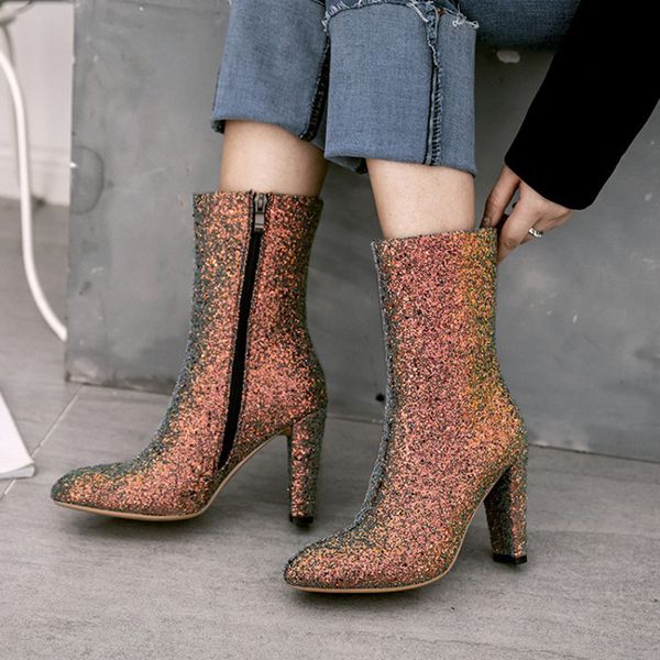 Glitter Plush Fur Rainbow Color Bg Brand Fashion Boots Women Wedges Winter Botas Platform Booties Big Size dbe4