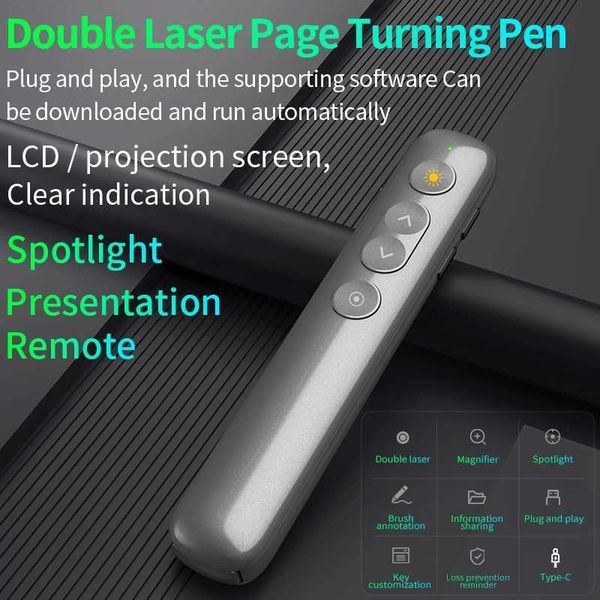 Double Laser Pointer Pen RF Wireless Presenter Remote Control Spotlight Magnifier Turn Page PPT Clicker for Techer MeetingM240809