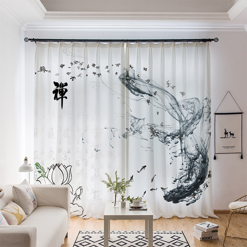 YL-36638 whole house curtain new Chinese style Zen Zen style lotus Buddha hand study tea room living room health blackout window gauze