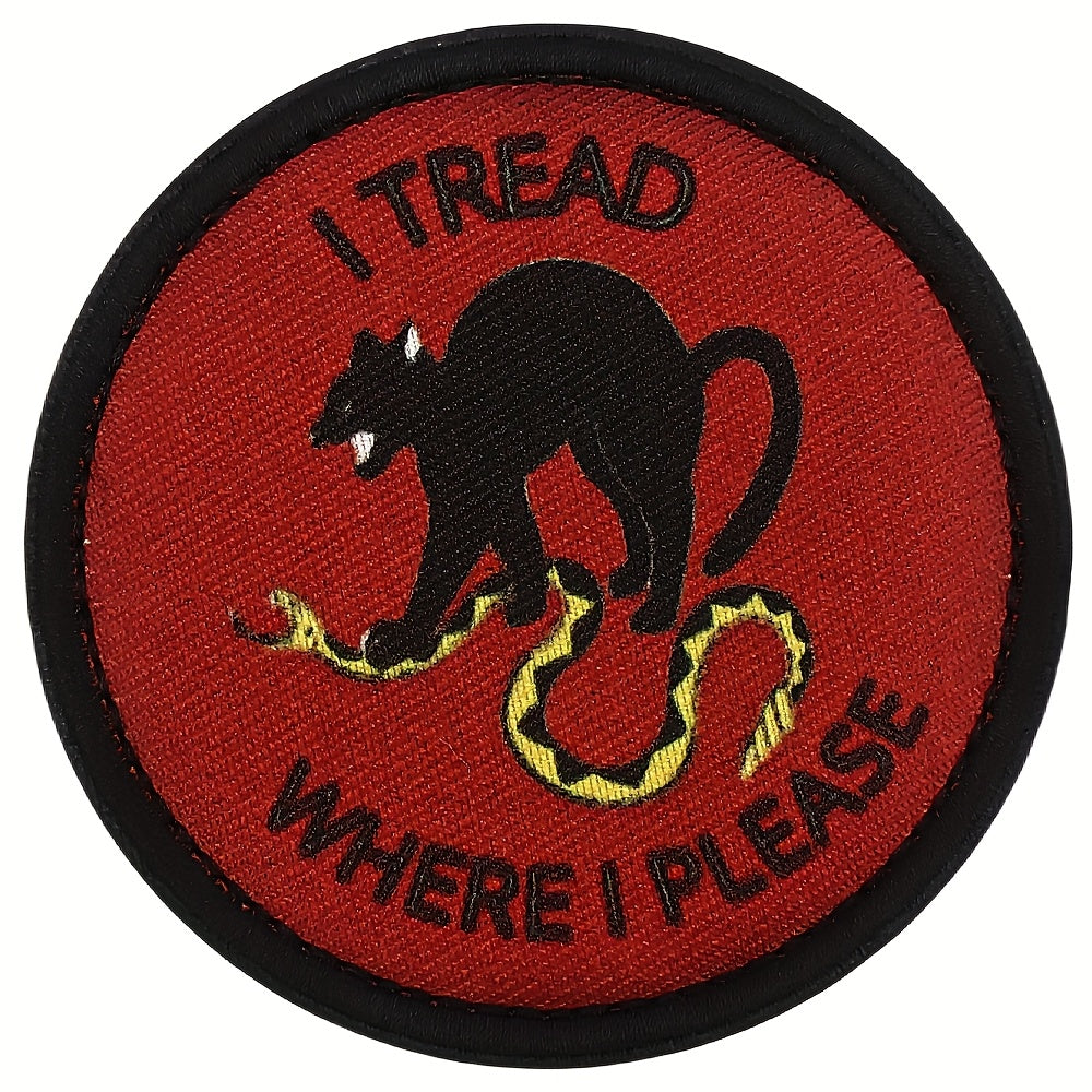 TEMU Funny Cat "i Tread Where I Please" Hook & Loop Patch - Text Design With Black Cat & Yellow Flames, Durable Fastener Emblem For Backpacks, Vests,