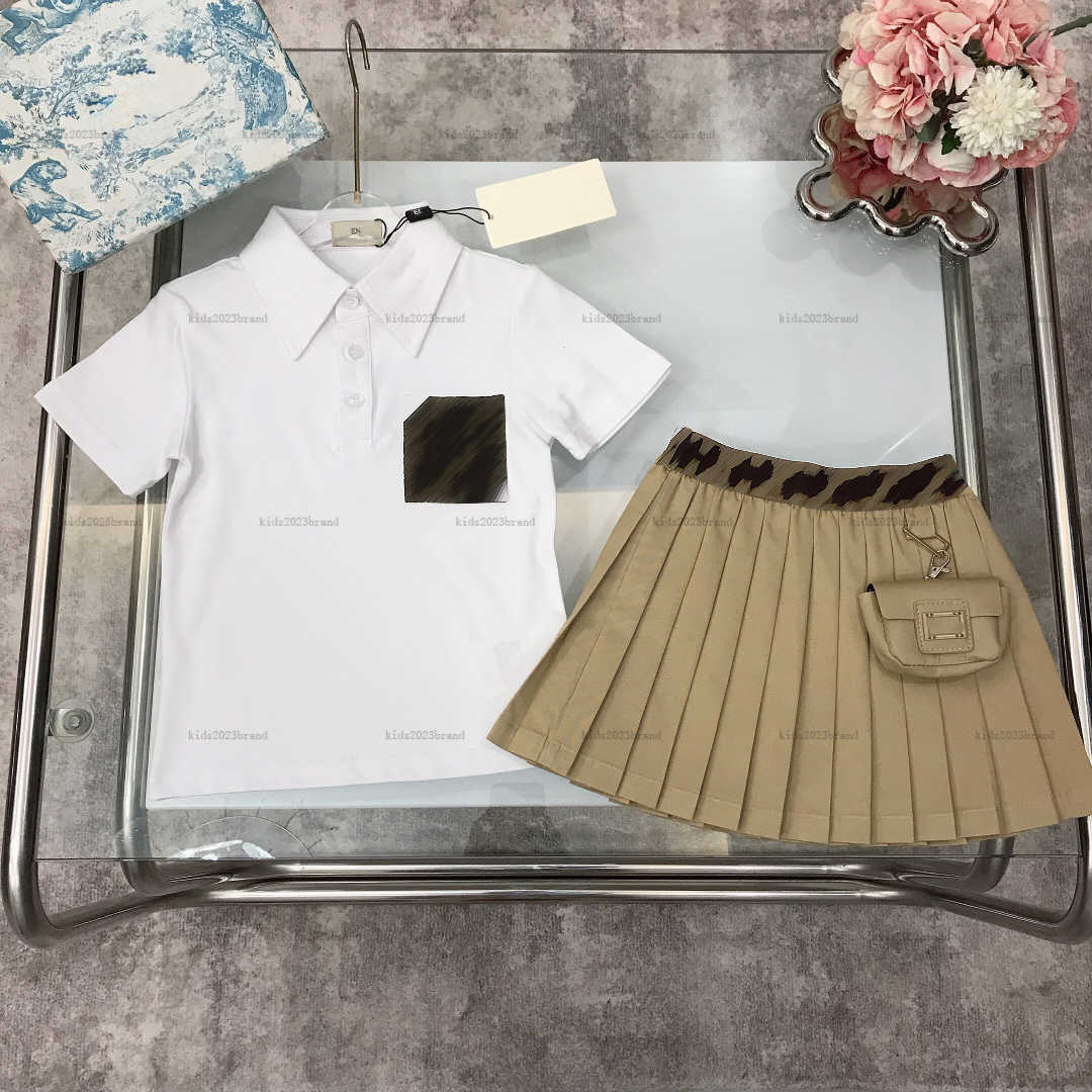 New girls dress summer POLO shirt design t-shirt set baby skirt set kids designer clothes Lapel T-shirts and bags decorate short skirts