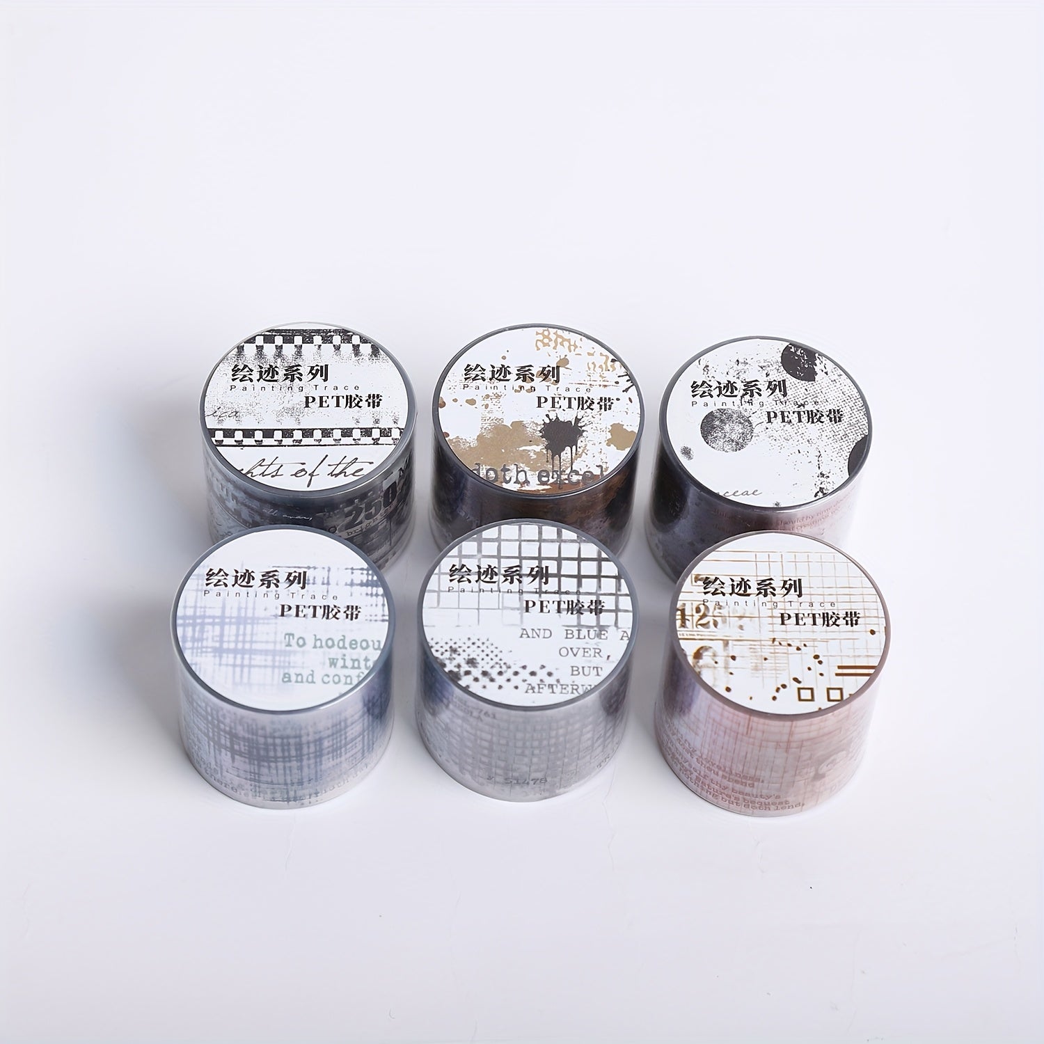 TEMU 6pcs Vintage Distressed Pet Tape Set - Artistic Splatter , Transparent Adhesive For Scrapbooking & Crafting, Journaling & Decorating, Decorative