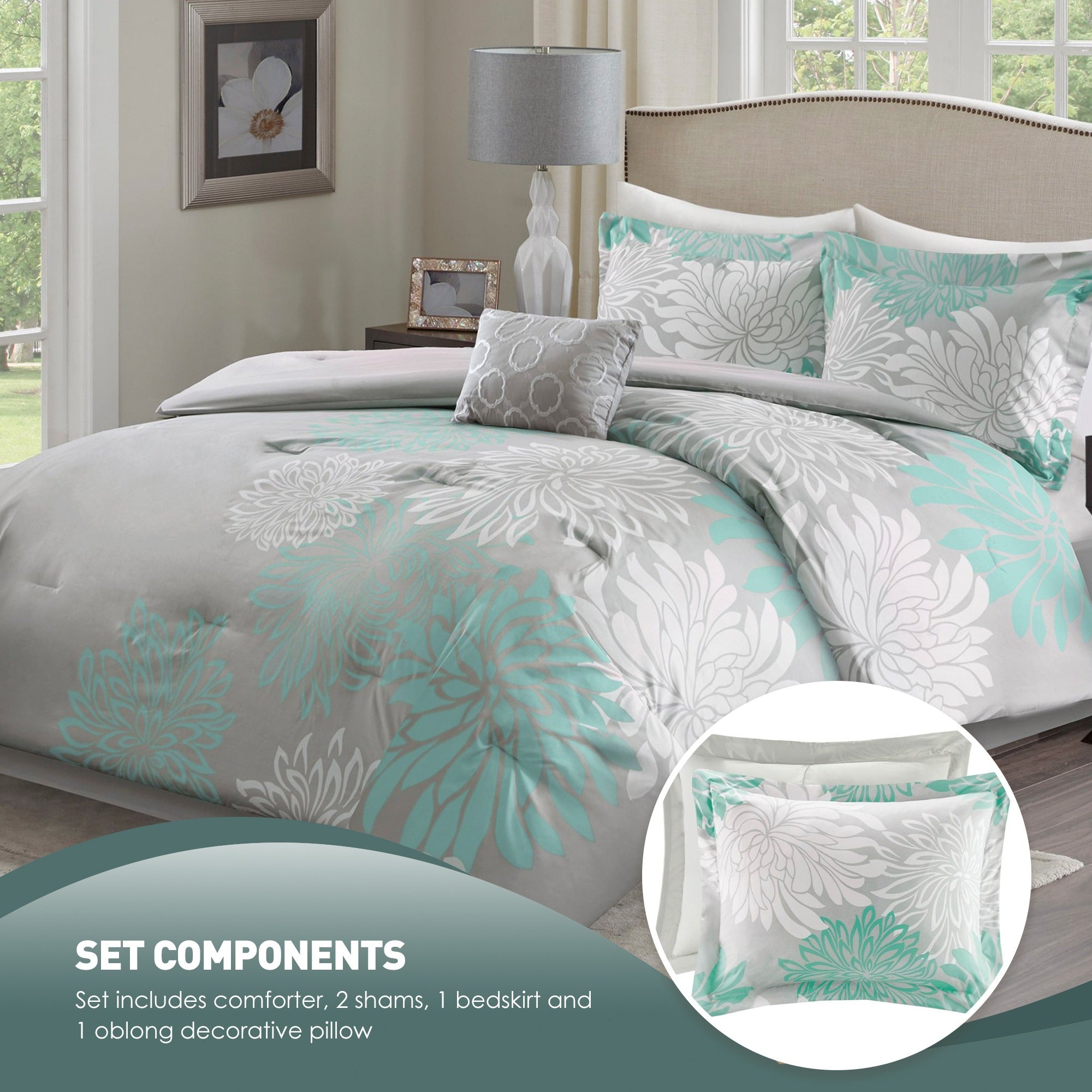 TEMU 5 Piece Comforter Set With Sheets Set All Season Gift Christmas Present Down Alternative Bedding Matching Shams Bedskirt Decorative Pillows,